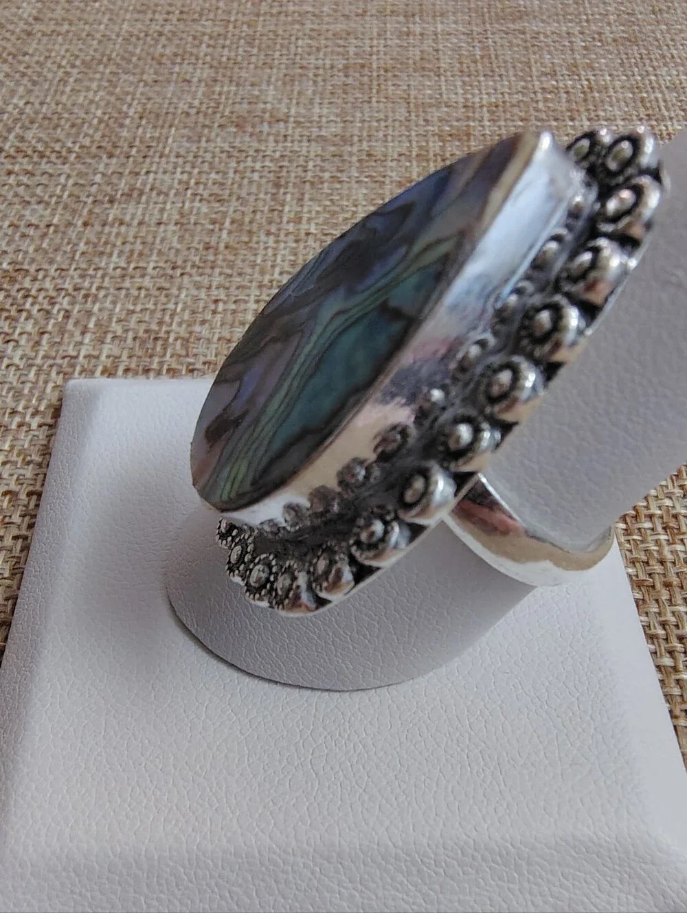 Abalone Teardrop Statement Ring - Iridescent Blue-Green